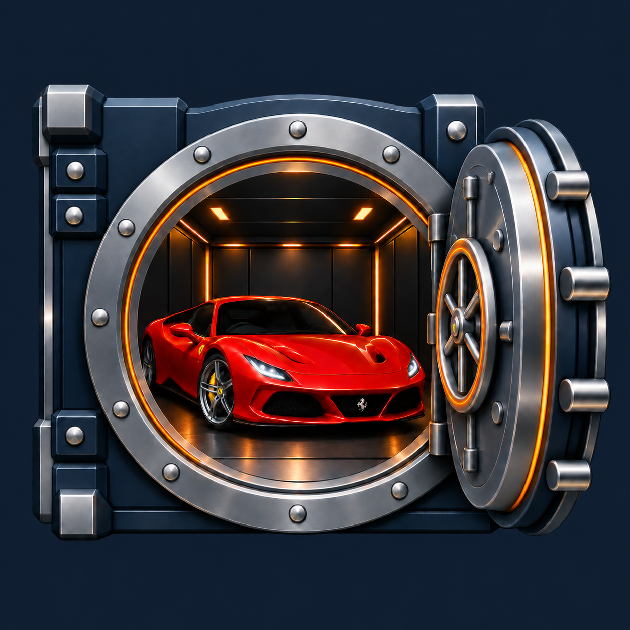 VIP vault with a red Ferrari inside